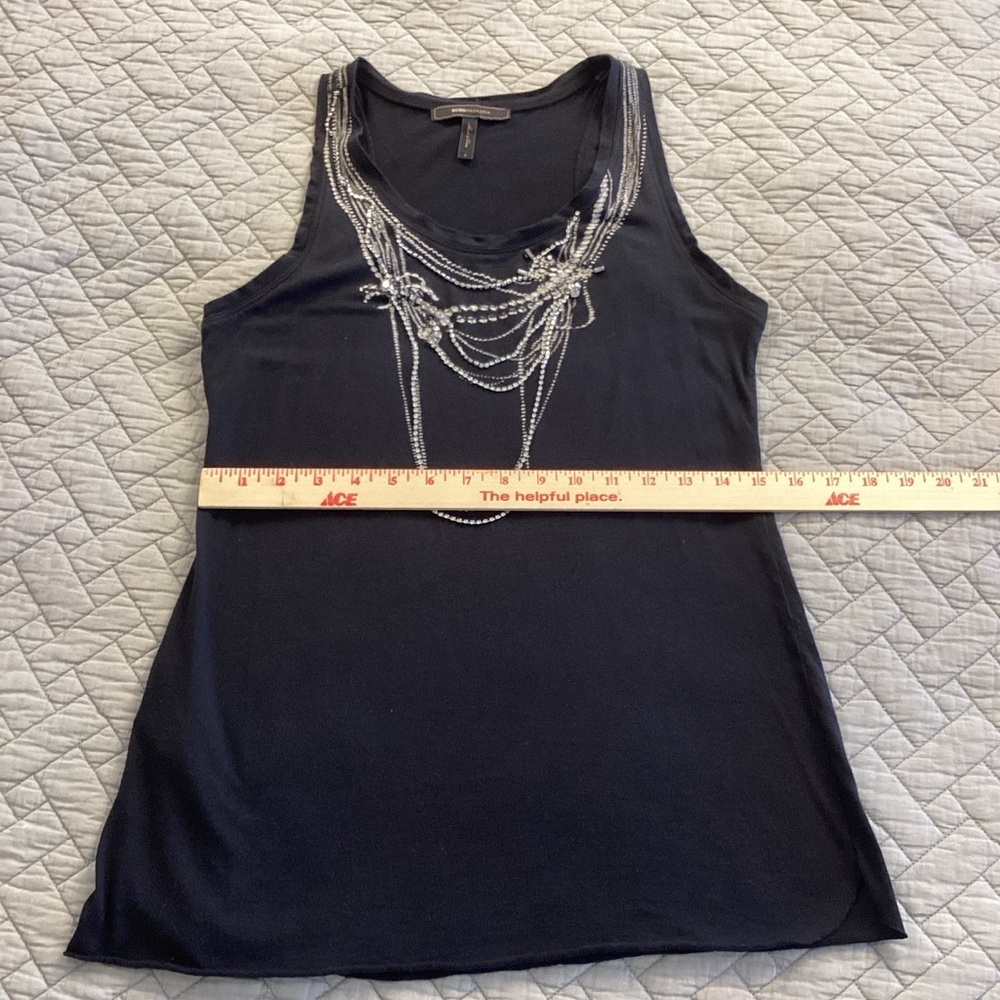 BCBGMaxAzria Black Tank Top with Silver Chain Embellishments Sz S - Picture 11 of 12